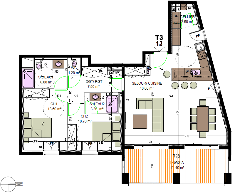 Exemple Plan appartement T2 neuf argian